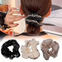 Pearl Crystal Organza Hair Tie Scrunchie Ponytail Holder Women Hair Accessories