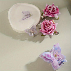 2pcs Butterfly Rose Flower Hair Clip Hair Barrette Hair Slides Clip Corsage Broo