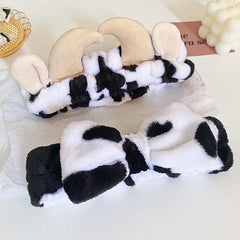 2pcs Stereo Cow Beaded Strap Mock Headband Makeup Headband