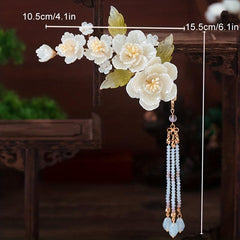 Chinese Style Flower Hair Clip With Beaded Tassel