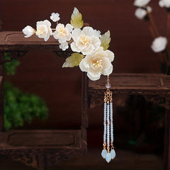 Chinese Style Flower Hair Clip With Beaded Tassel