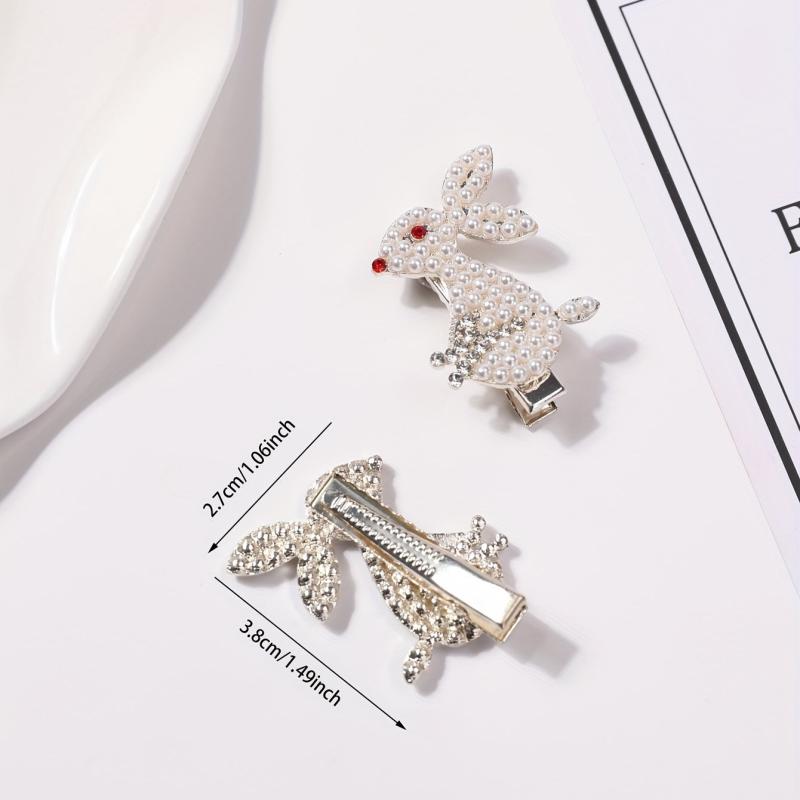 2pcs Pearl Rabbit Hair Clip Non-slip Side Clip Hair Accessory