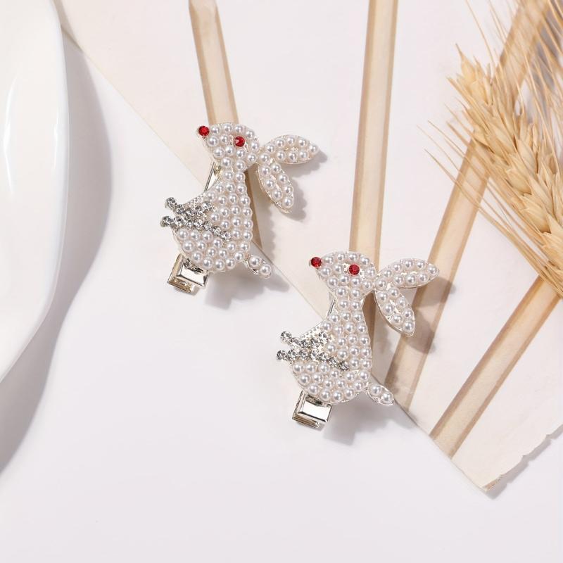 2pcs Pearl Rabbit Hair Clip Non-slip Side Clip Hair Accessory