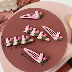 2pcs Rabbit Flower Hair Clip Snap Barrette Summer Hair Slides Clip