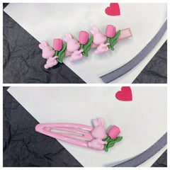 2pcs Rabbit Flower Hair Clip Snap Barrette Summer Hair Slides Clip