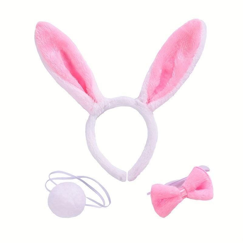 4pcs Cartoon Plush Dress Up Rabbit Ears Headband Mesh Skirt Bowknot Plush Ball