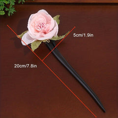 Chinese Style Flower Hairpin Wooden Hair Stick Ponytail Holder