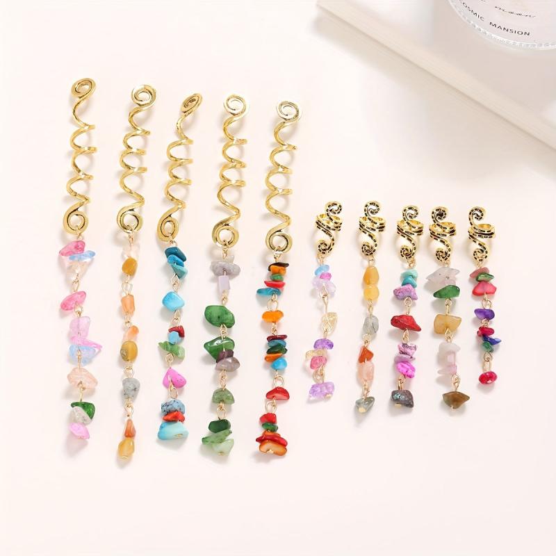Braided Hair Ring Stone Pendant Hair Buckle Vintage Hair Clip Y2K