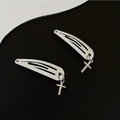 2pcs Heart & Cross Decor Hair Clip Metal Snap Clip Y2K Non Slip Hollow