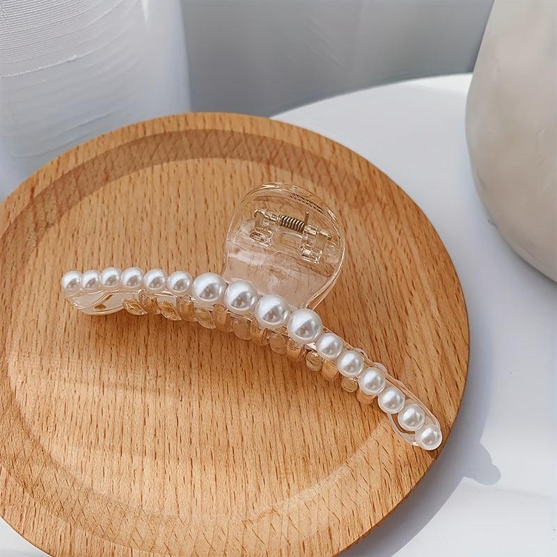 4pcs Faux Pearl Hair Claw Clip Strong Hold Ponytail Banana Clip