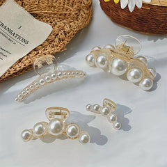 4pcs Faux Pearl Hair Claw Clip Strong Hold Ponytail Banana Clip