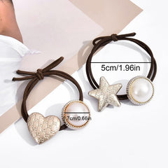 2pcs Faux Pearl Vintage Hair Elastics Ties Stretchy Rubber Bands Ponytail Holder