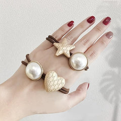 2pcs Faux Pearl Vintage Hair Elastics Ties Stretchy Rubber Bands Ponytail Holder