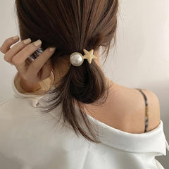 2pcs Faux Pearl Vintage Hair Elastics Ties Stretchy Rubber Bands Ponytail Holder