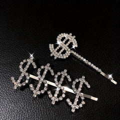 Y2K Alloy Hairpin Rhinestone Dollar Sign Hairpin For Women Girls