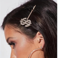 Y2K Alloy Hairpin Rhinestone Dollar Sign Hairpin For Women Girls
