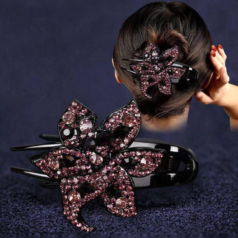 Rhinestone Hairpin Flower Hair Claw Clip Vintage Accessories