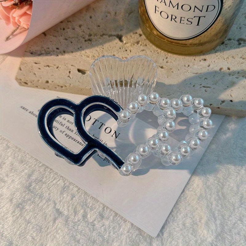 Heart Shaped Hair Claw Clip Faux Pearl Decor Hair Claw Clip