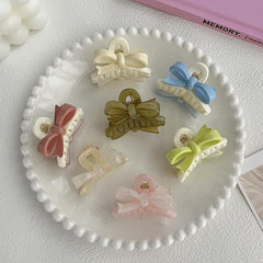 Ribbon Bow Hair Clip Jelly Hair Claw Ponytail Holder