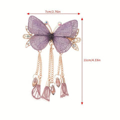 Glitter Butterfly Hair Claw Clip Rhinestone Tassel Banana Clip