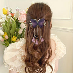 Glitter Butterfly Hair Claw Clip Rhinestone Tassel Banana Clip