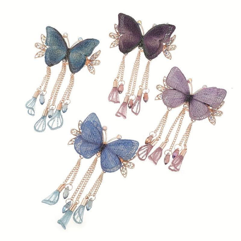 Glitter Butterfly Hair Claw Clip Rhinestone Tassel Banana Clip