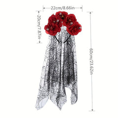 Peony Flower Mesh Hair Band With Veil Ghost Bride Hair Accessories