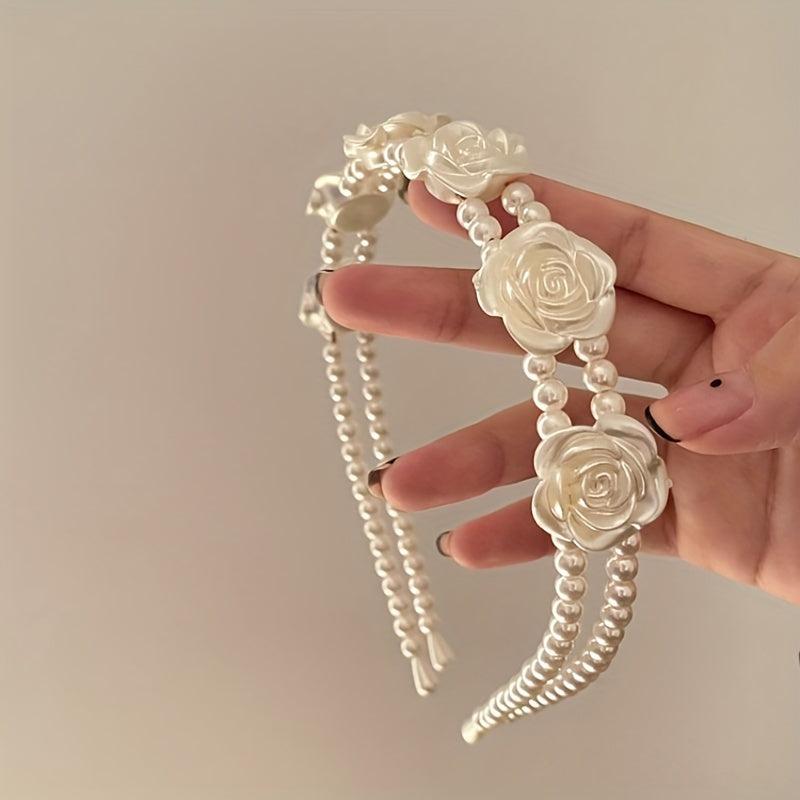 2pcs Retro Rose Faux Pearl Hairband Women's Hair Hoop Hair Accessories