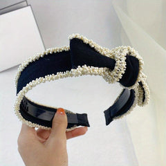 Cross Knotted Beaded Headband Style Bow Headdress Twist Hair Band