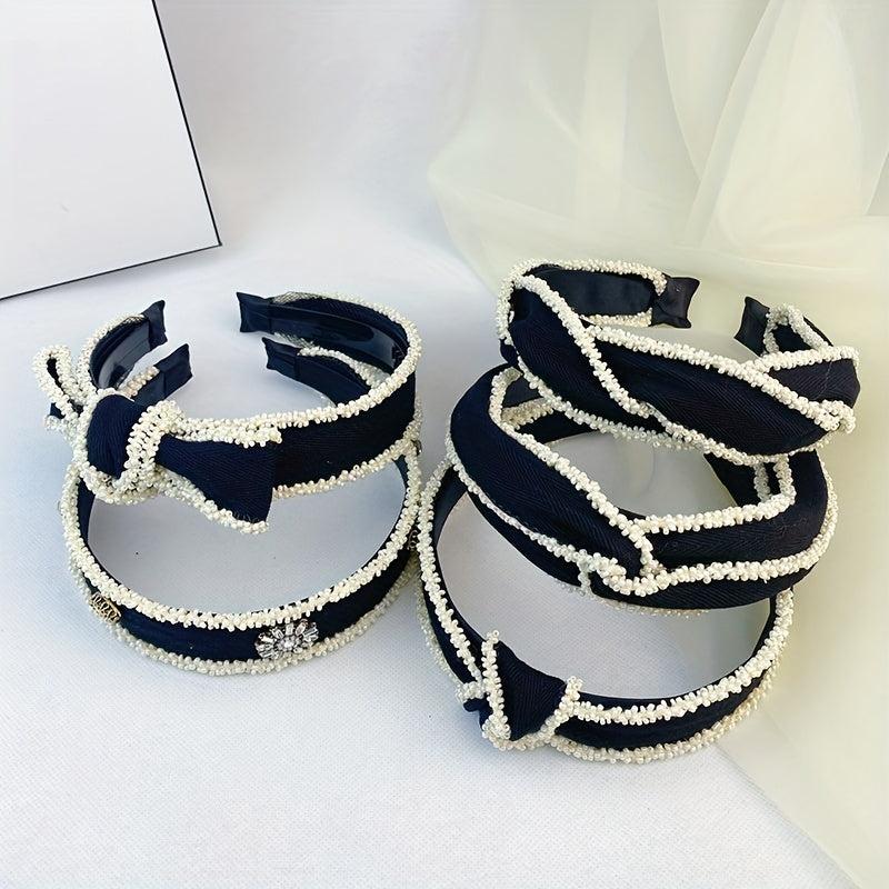 Cross Knotted Beaded Headband Style Bow Headdress Twist Hair Band