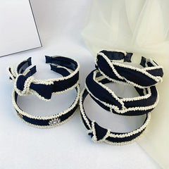 Cross Knotted Beaded Headband Style Bow Headdress Twist Hair Band