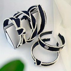 Cross Knotted Beaded Headband Style Bow Headdress Twist Hair Band
