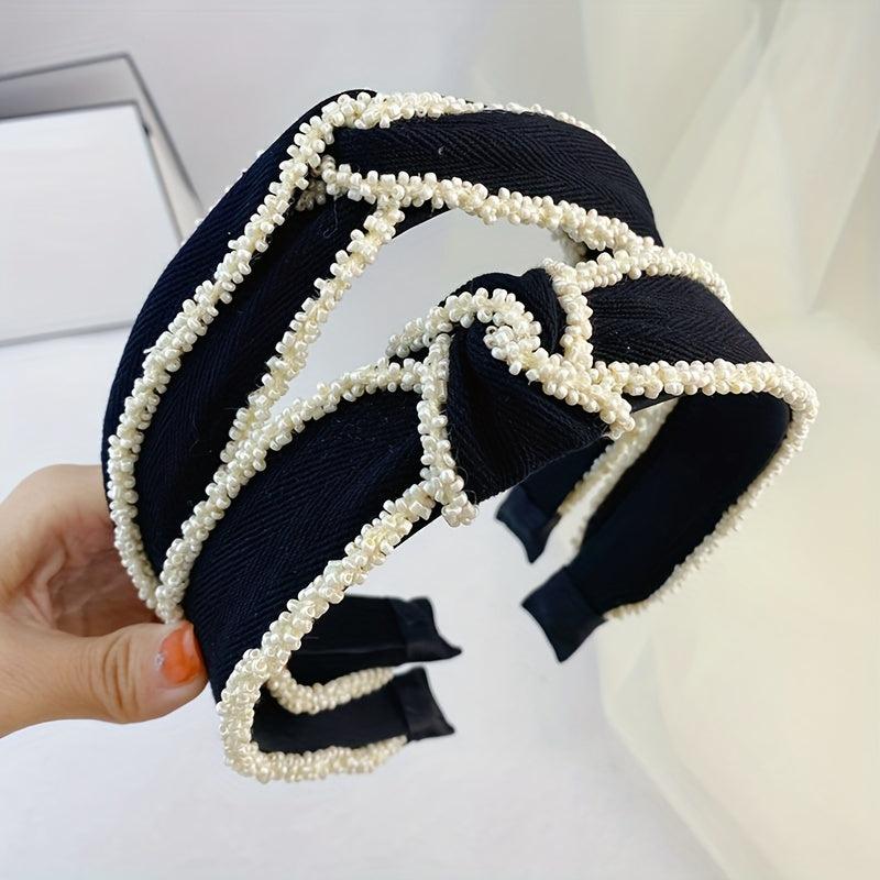 Cross Knotted Beaded Headband Style Bow Headdress Twist Hair Band