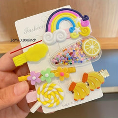 Cartoon Hair Clip Non Crease Hair Barrette Watermelon Rainbow Lollipop Flower
