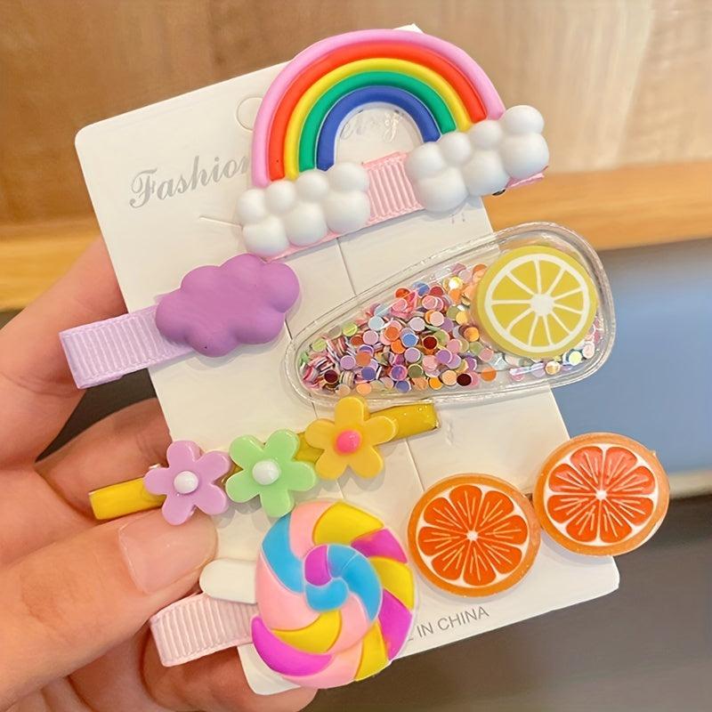 Cartoon Hair Clip Non Crease Hair Barrette Watermelon Rainbow Lollipop Flower