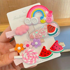 Cartoon Hair Clip Non Crease Hair Barrette Watermelon Rainbow Lollipop Flower