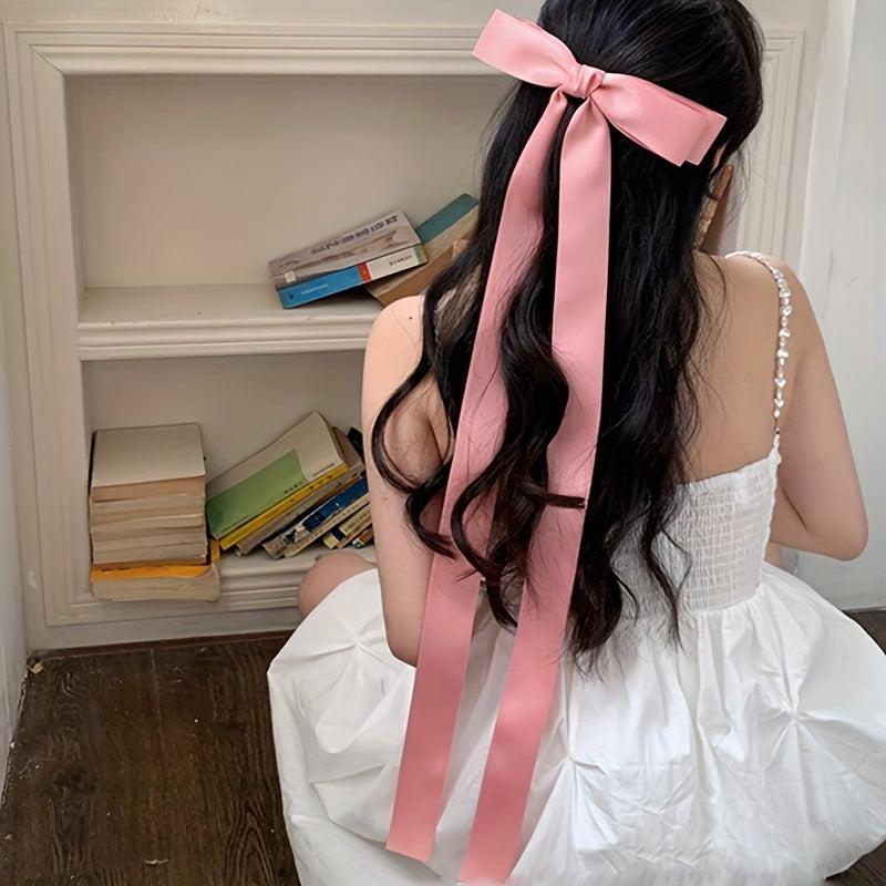 Long Streamer Bowknot Hair Clip Satin Bowknot Back Head Hair Clip
