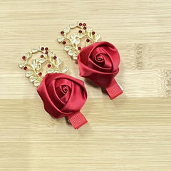 2pcs Rose & Rhinestone Decor Hair Clip Barrette Headwear