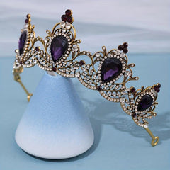 Purple Vintage Baroque Crown Rhinestone Wedding Tiara Bridal