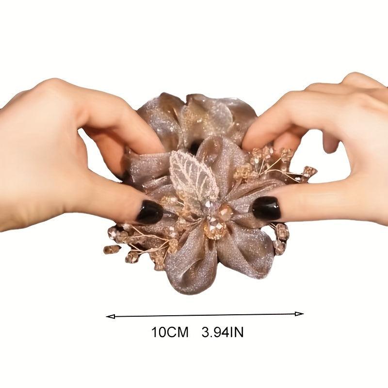 Mesh Hair Scrunchies Headband Elastic Flower Wedding Bridal Headdress