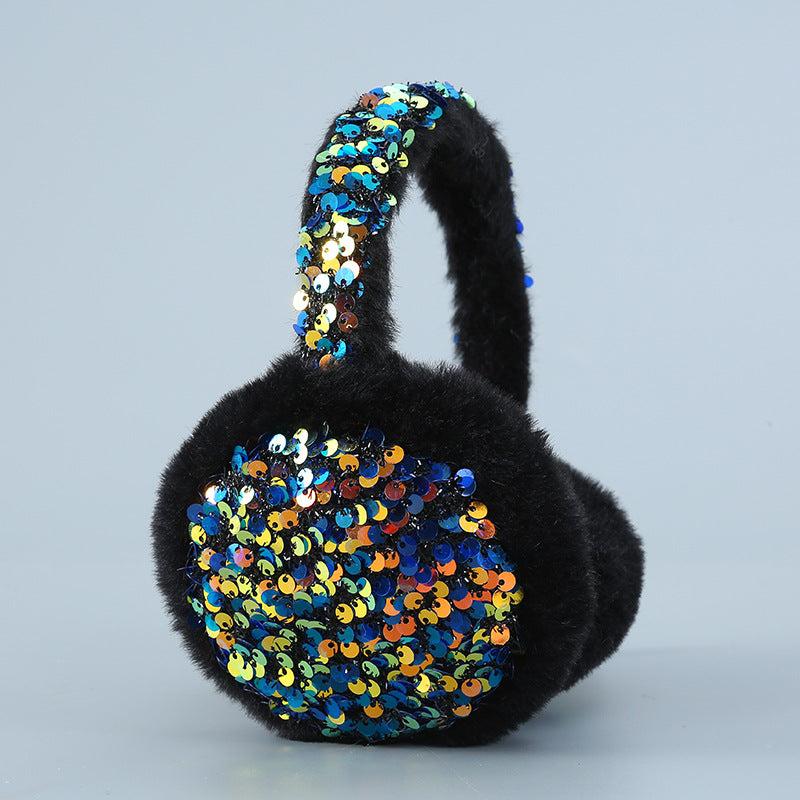 Sequin Winter Earmuffs Fluffy Faux Fur Ear Warmers for Women