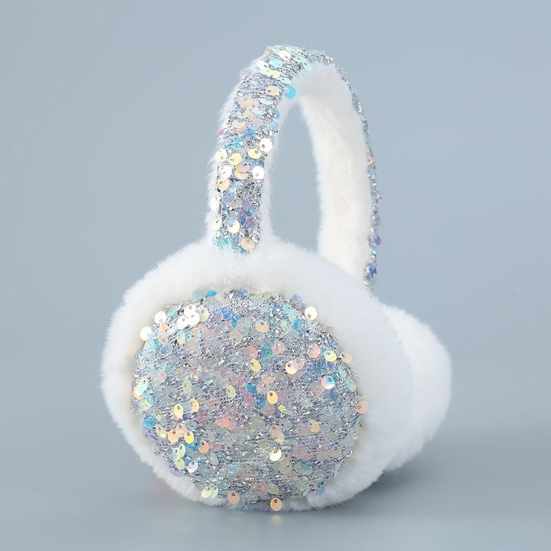Sequin Winter Earmuffs Fluffy Faux Fur Ear Warmers for Women