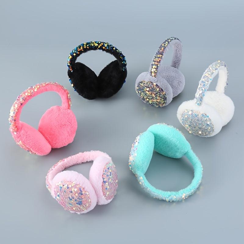 Sequin Winter Earmuffs Fluffy Faux Fur Ear Warmers for Women
