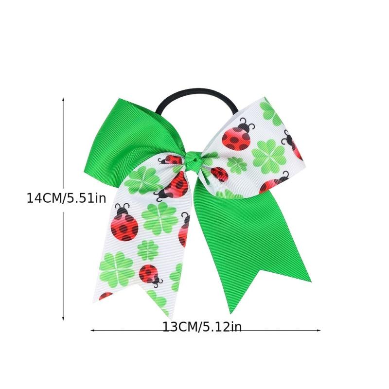 St Patricks Green Clover Hair Tie Elastic Scrunchie Ponytail Holder
