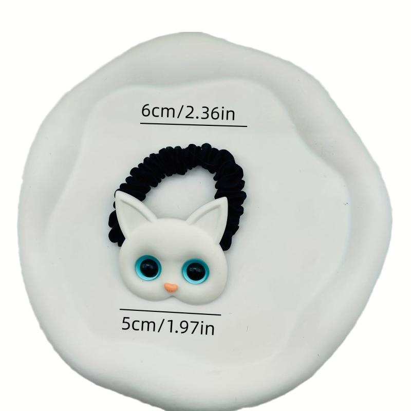 7pcs Cartoon Cat Scrunchies Large Eyes Hair Tie Sweet Ponytail Holder Hair Rope