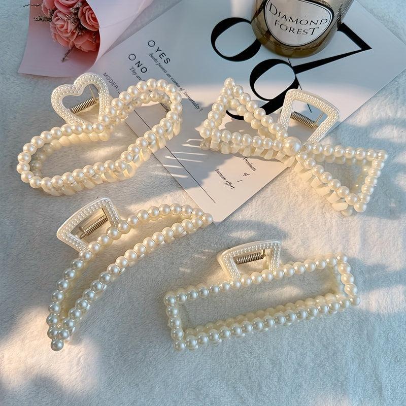 Faux Pearl Hair Claw Head Jewelry Shark Claw Ponytail Holder Hair Accessories