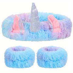 Halloween Tie Dyed Unicorn Skincare Set Stretchy Headband Plush Wristband
