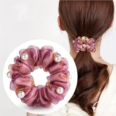 Silk Yarn Beaded Scrunchie Hair Tie Hair Accessory