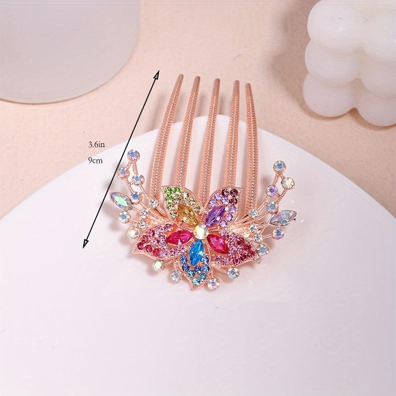 Crystal Rhinestones Hair Clip Faux Pearl Metal Hair Side Combs Bun Hairp