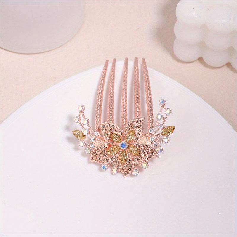 Crystal Rhinestones Hair Clip Faux Pearl Metal Hair Side Combs Bun Hairp